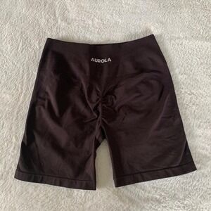 Women's Large AUROLA Truffle Brown Biker Scrunch Workout Gym Athletic Shorts